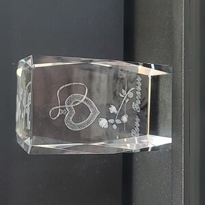 Love forever cut glass iside etched paper weight